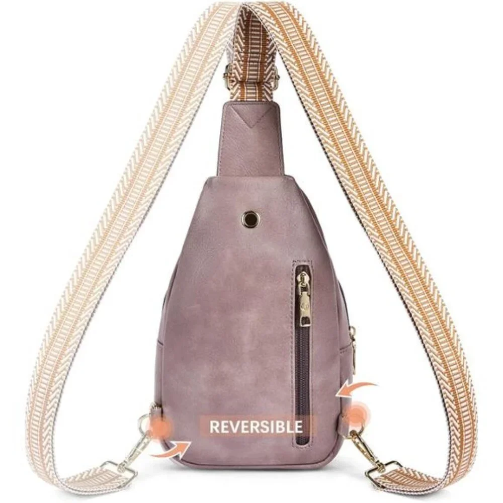 Sling Bag for Women Leather Crossbody Bags Fanny Pack Chest Bag Purple